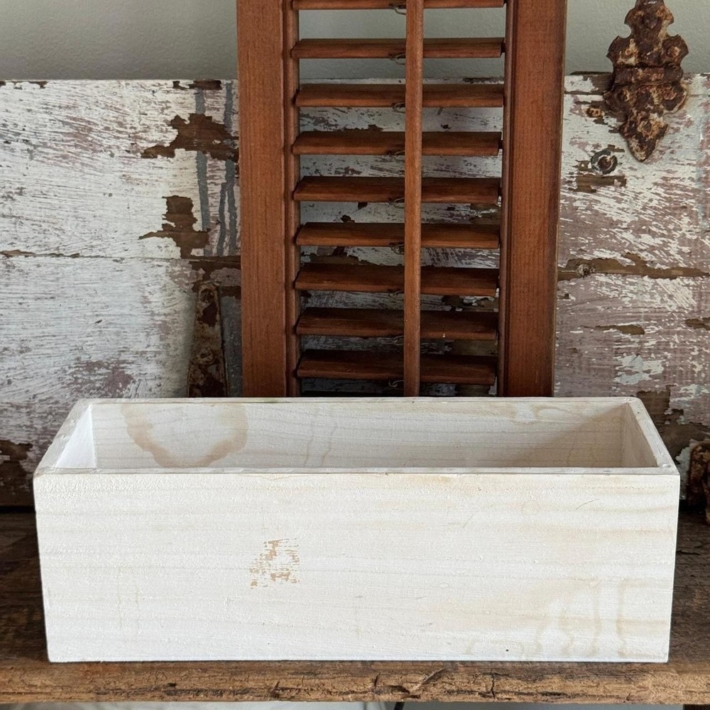 Rustic White Distressed Wooden Rectangular Crate Box Farmhouse Decor 12 Inch